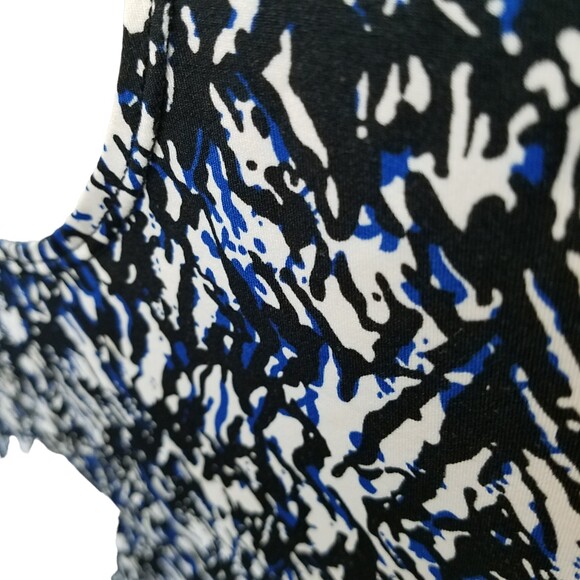 Elementz Womens Sz PM Blue Black Geometric Short Sleeve Blouse - Picture 4 of 9